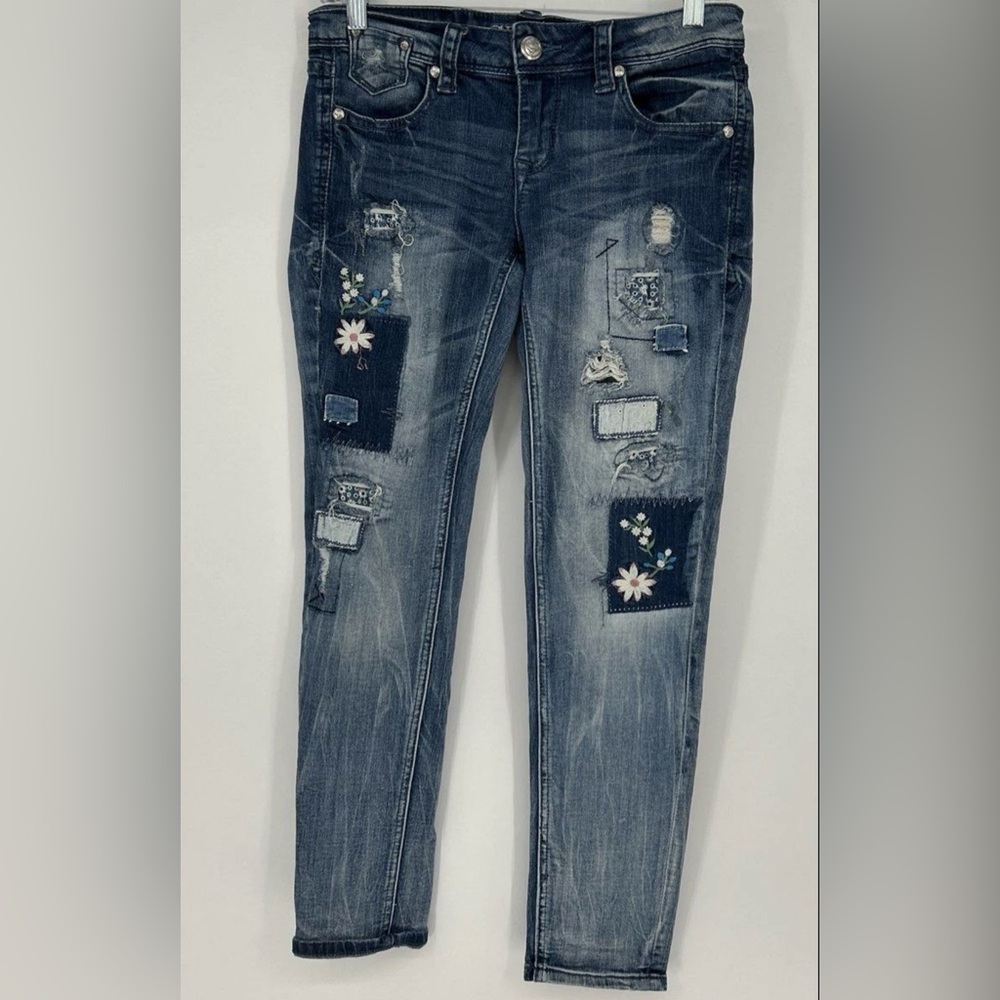 Grace Patch Detail Skinny Jeans - Blue